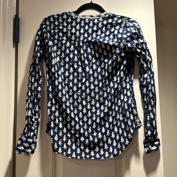 J. Crew Navy and White Cotton Long-Sleeve Button Up Blouse (Size xxs) - Picture 5 of 6
